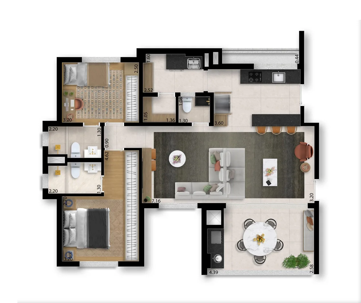 Planta do Cabral 170 em Pinheiros — 2 dormitórios, 94 m² (opção)