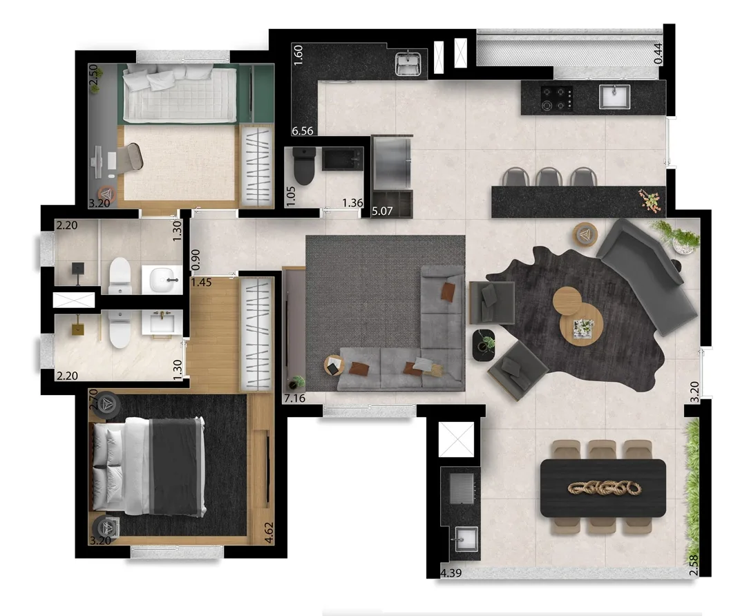 Planta do Cabral 170 em Pinheiros — 2 dormitórios, 94 m² (opção)