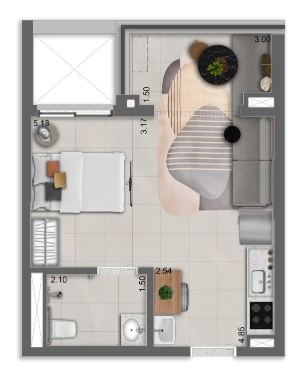 Planta do Camino Alto da Boa Vista em Alto da Boa Vista — 1 dormitório – 34 m² Studio