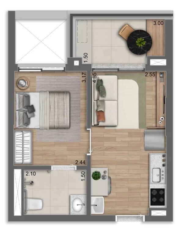 Planta do Camino Alto da Boa Vista em Alto da Boa Vista — 1 dormitório – 34 m²