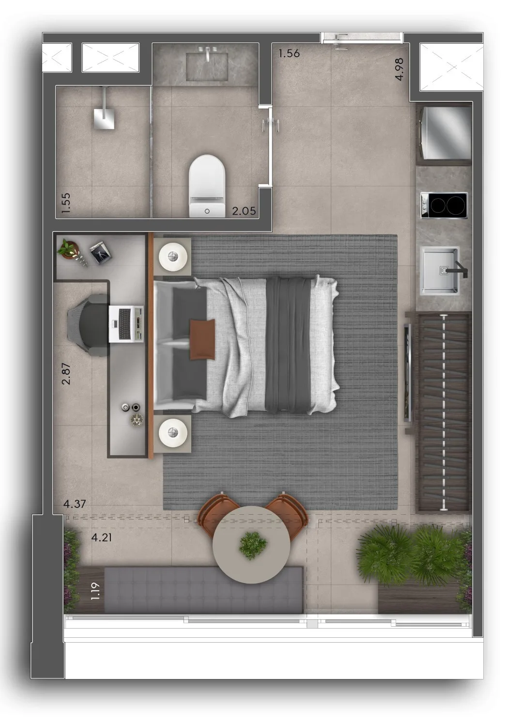 Planta do Cardoso432 em Perdizes — 1 dormitório – 29 m² Studio