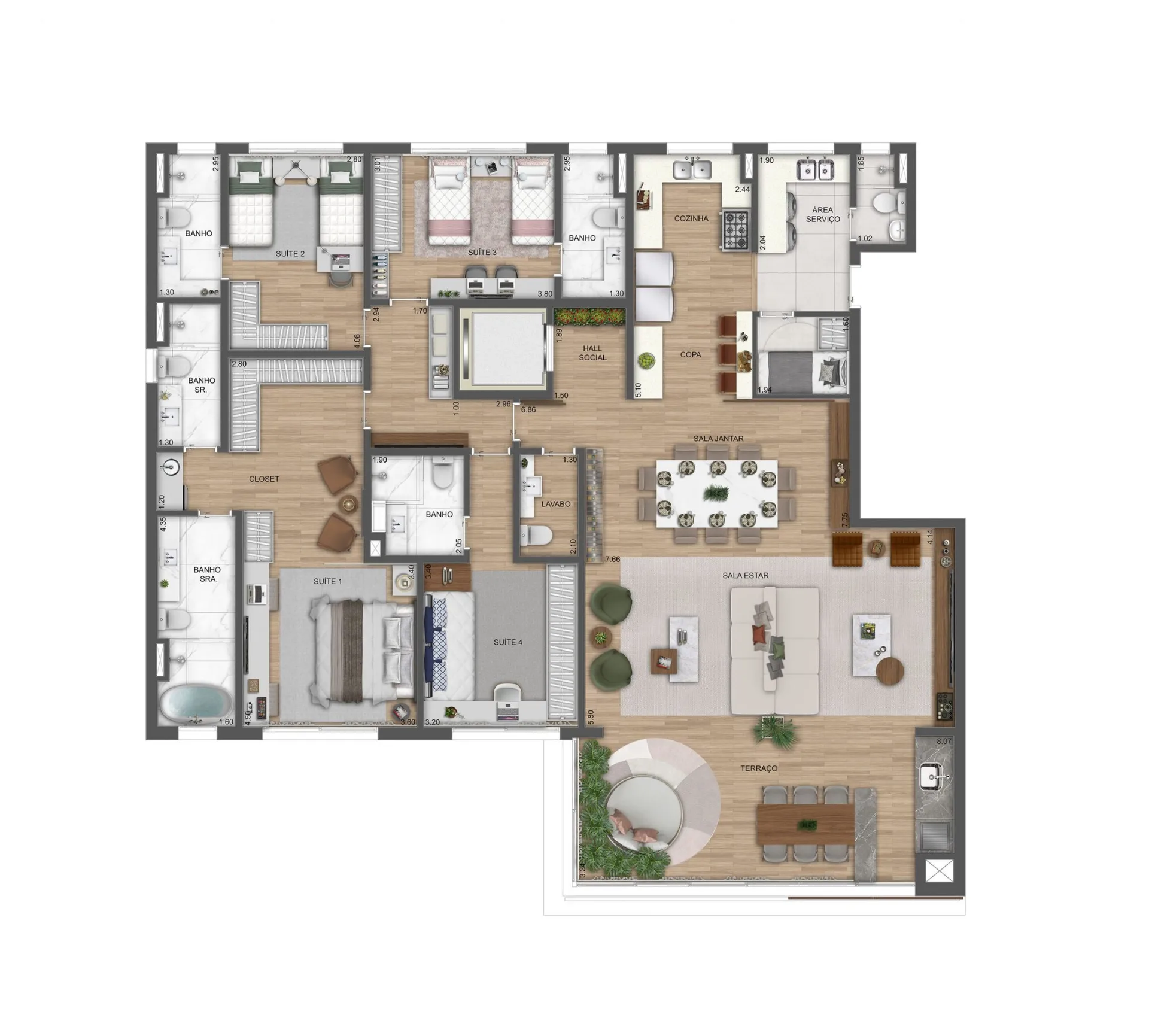 Planta do Casa Raízes by Ditolvo em Vila Andrade — 4 dormitórios, 222 m²
