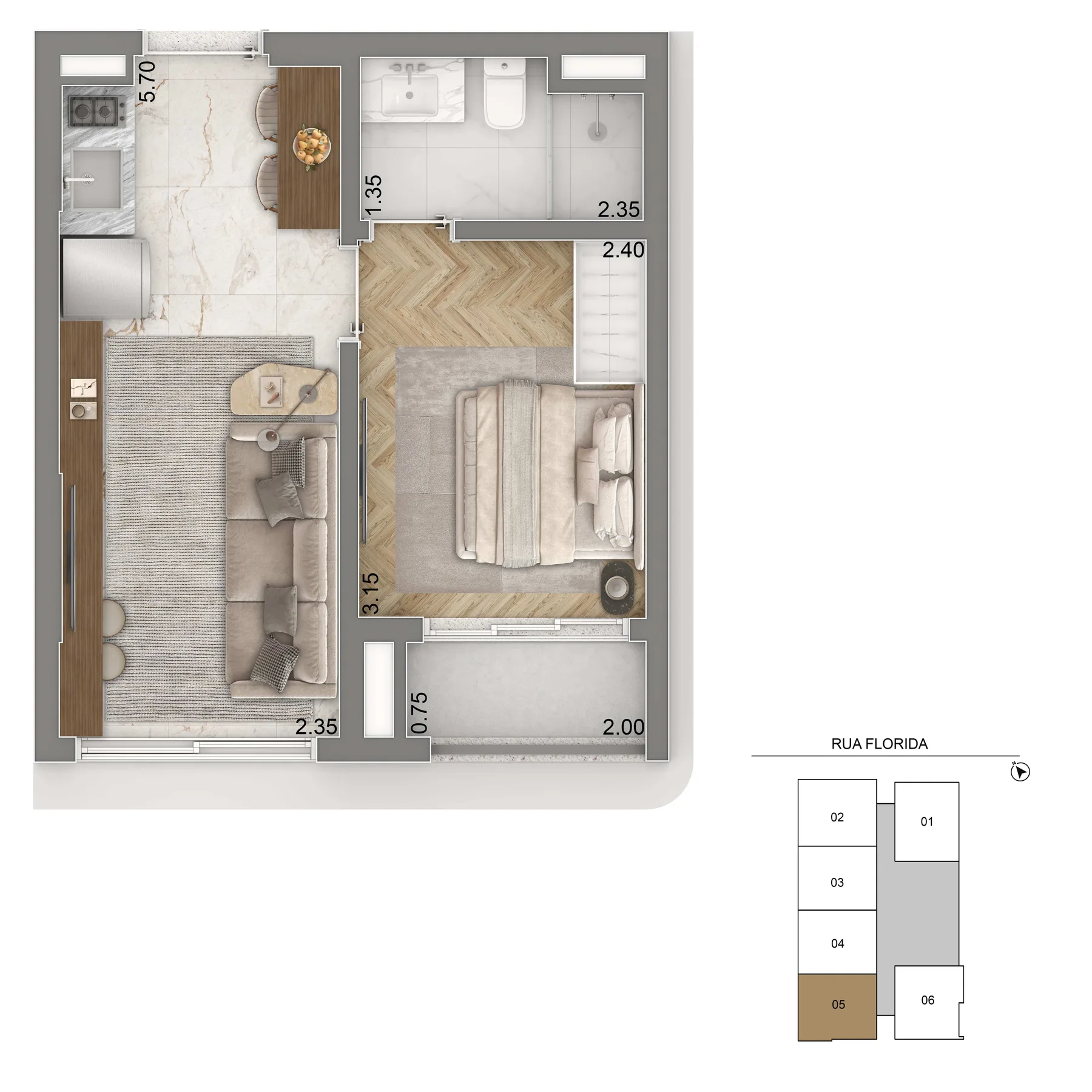 Planta do Casa Senses Apartments em Brooklin — 1 dormitório, 31 m²