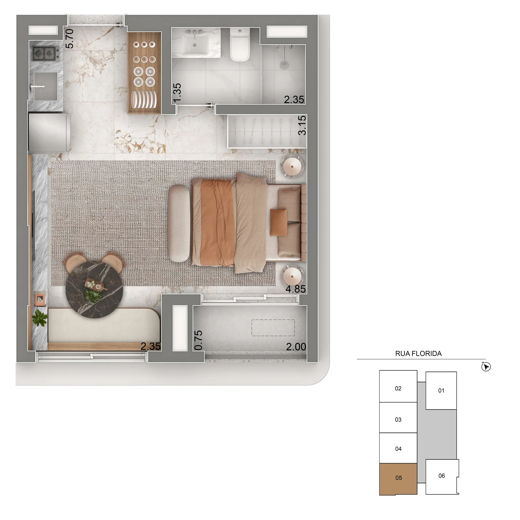 Planta do Casa Senses Apartments em Brooklin — studio de 31 m²