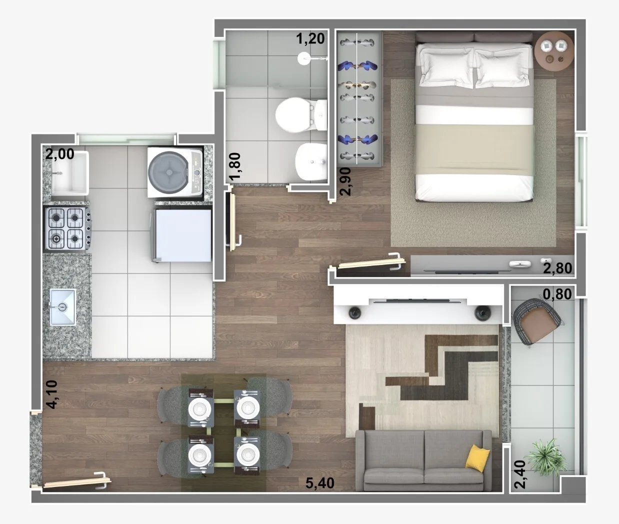 Planta do Casa Thema em Saúde — 1 dormitório, 35 m²