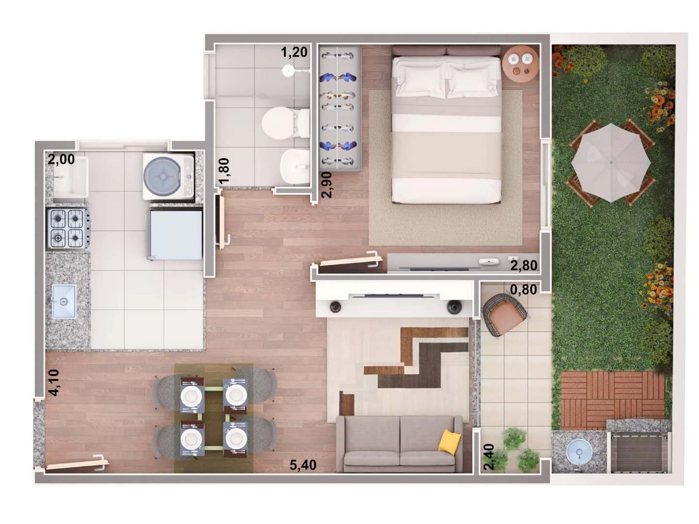 Planta do Casa Thema em Saúde — 1 dormitório, 43 m²