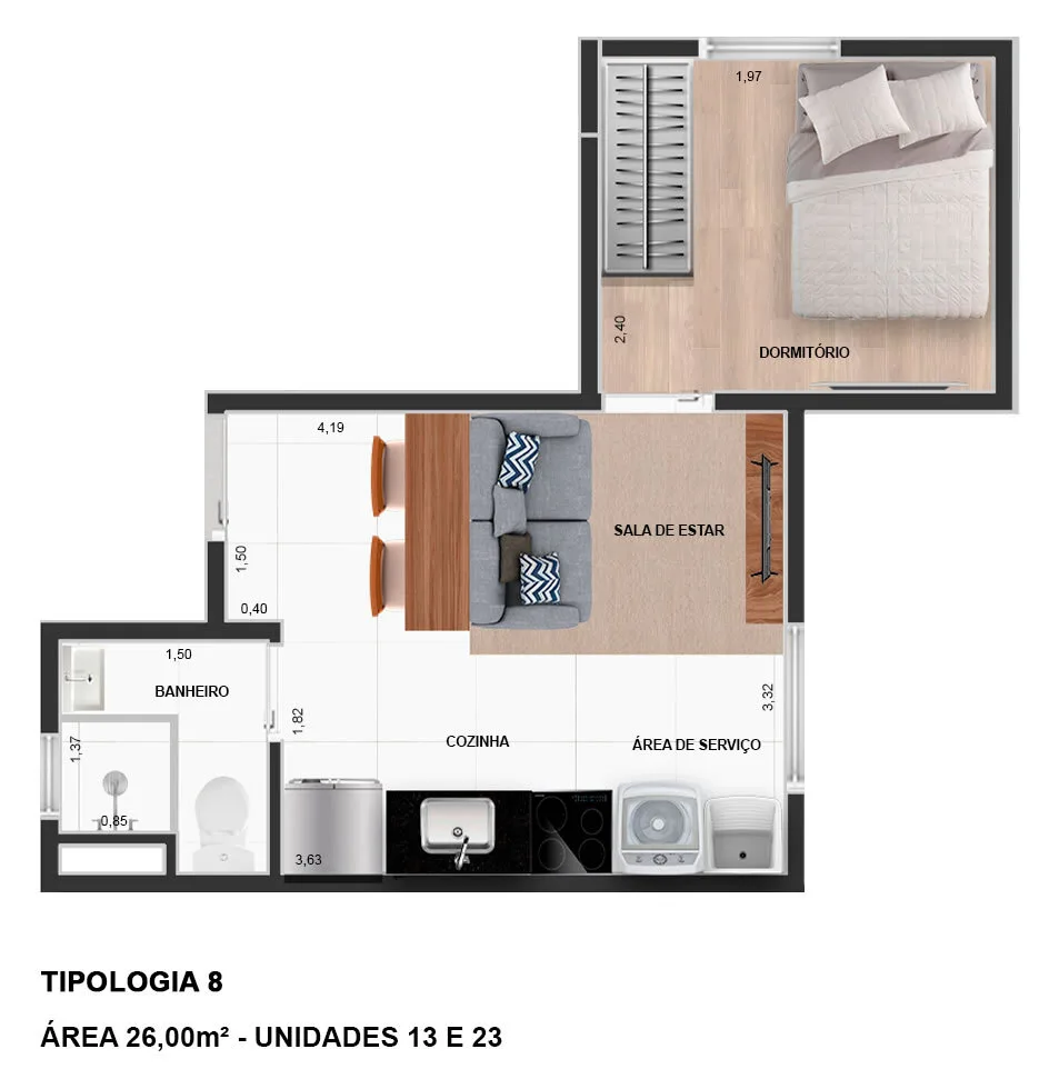 Planta do Catherine Styles em Vila Matilde — 1 dormitório, 26 m²