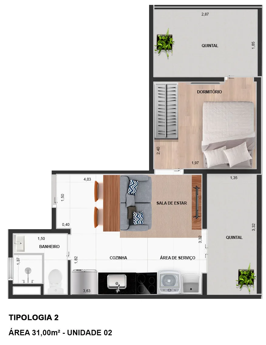 Planta do Catherine Styles em Vila Matilde — 1 dormitório, 31 m²