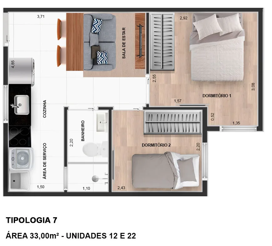 Planta do Catherine Styles em Vila Matilde — 2 dormitórios, 33 m²
