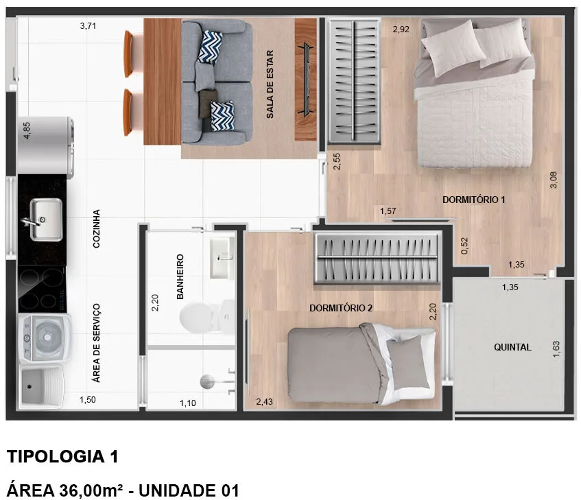 Planta do Catherine Styles em Vila Matilde — 2 dormitórios, 36 m²