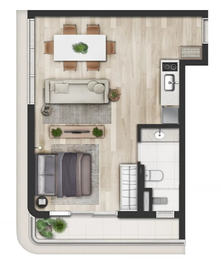 Planta do Cidade Jockey Miami em Butantã — studio de 44 m²