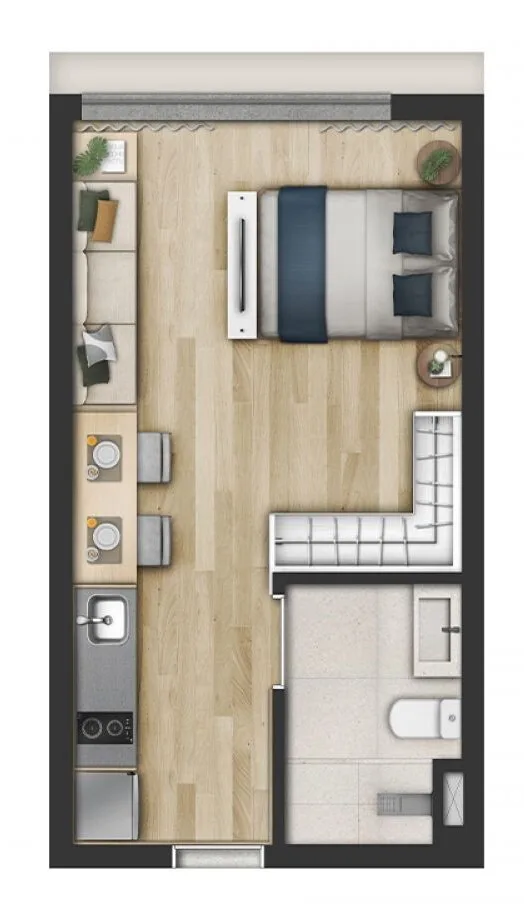Planta do Cidade Jockey Miami em Butantã — 1 dormitório – 28 m² Studio