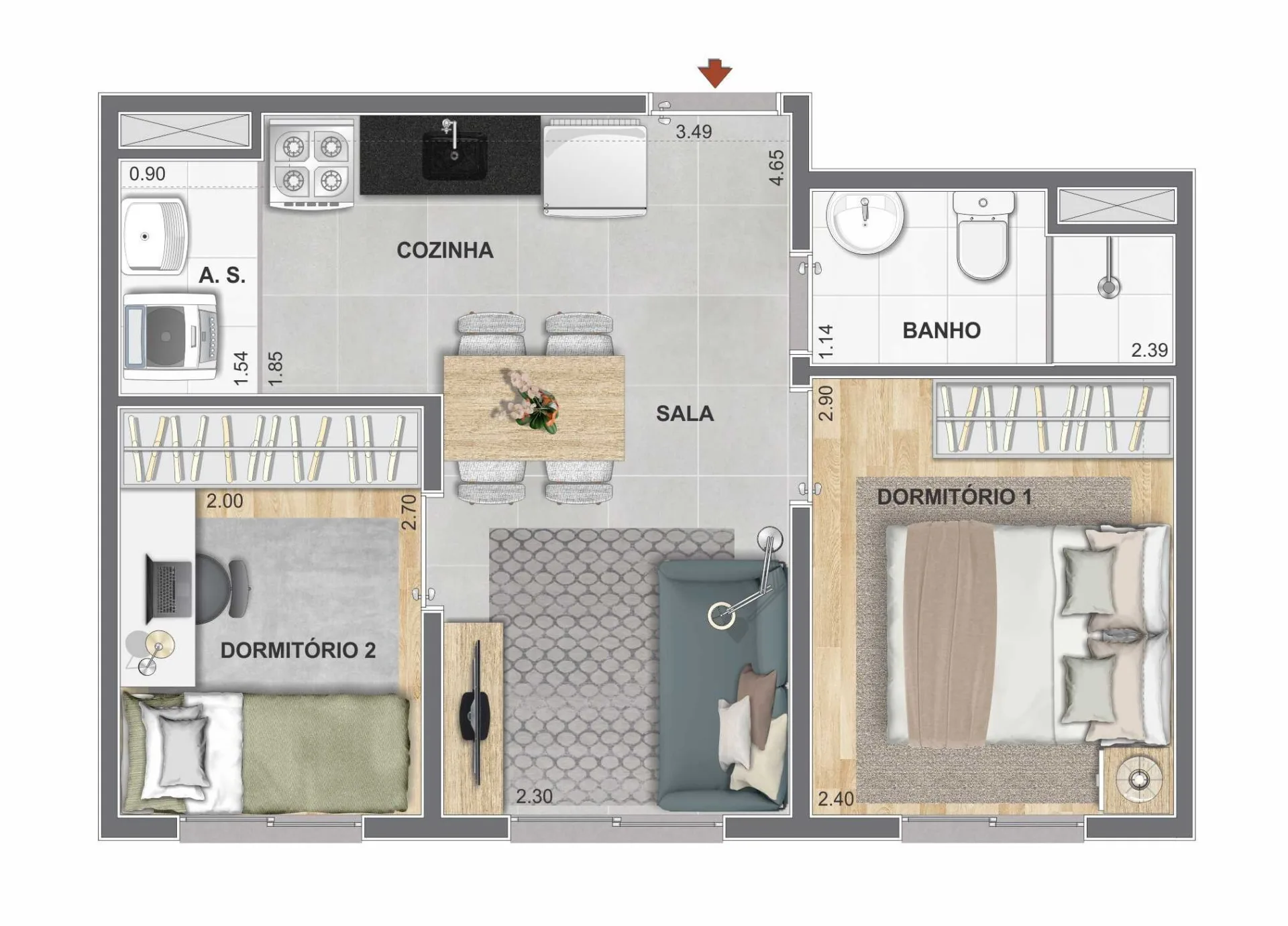 Planta do Cidade Mooca Duomo em Mooca — 2 dormitórios – 33,74 m²