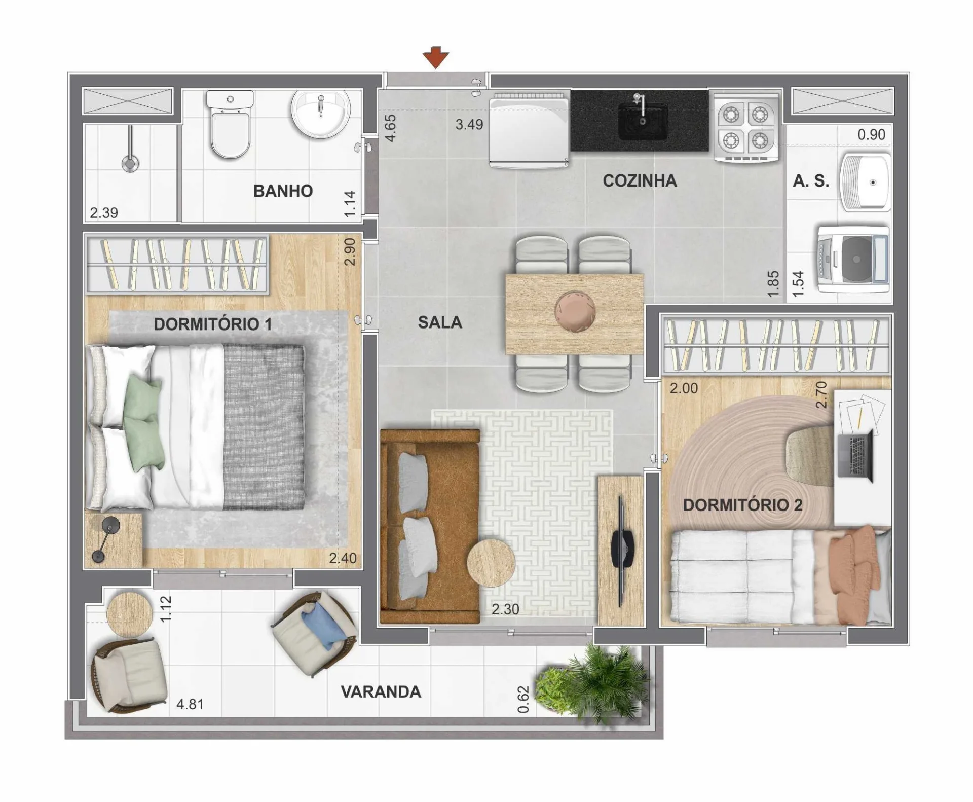 Planta do Cidade Mooca Duomo em Mooca — 2 dormitórios – 39,49 m²