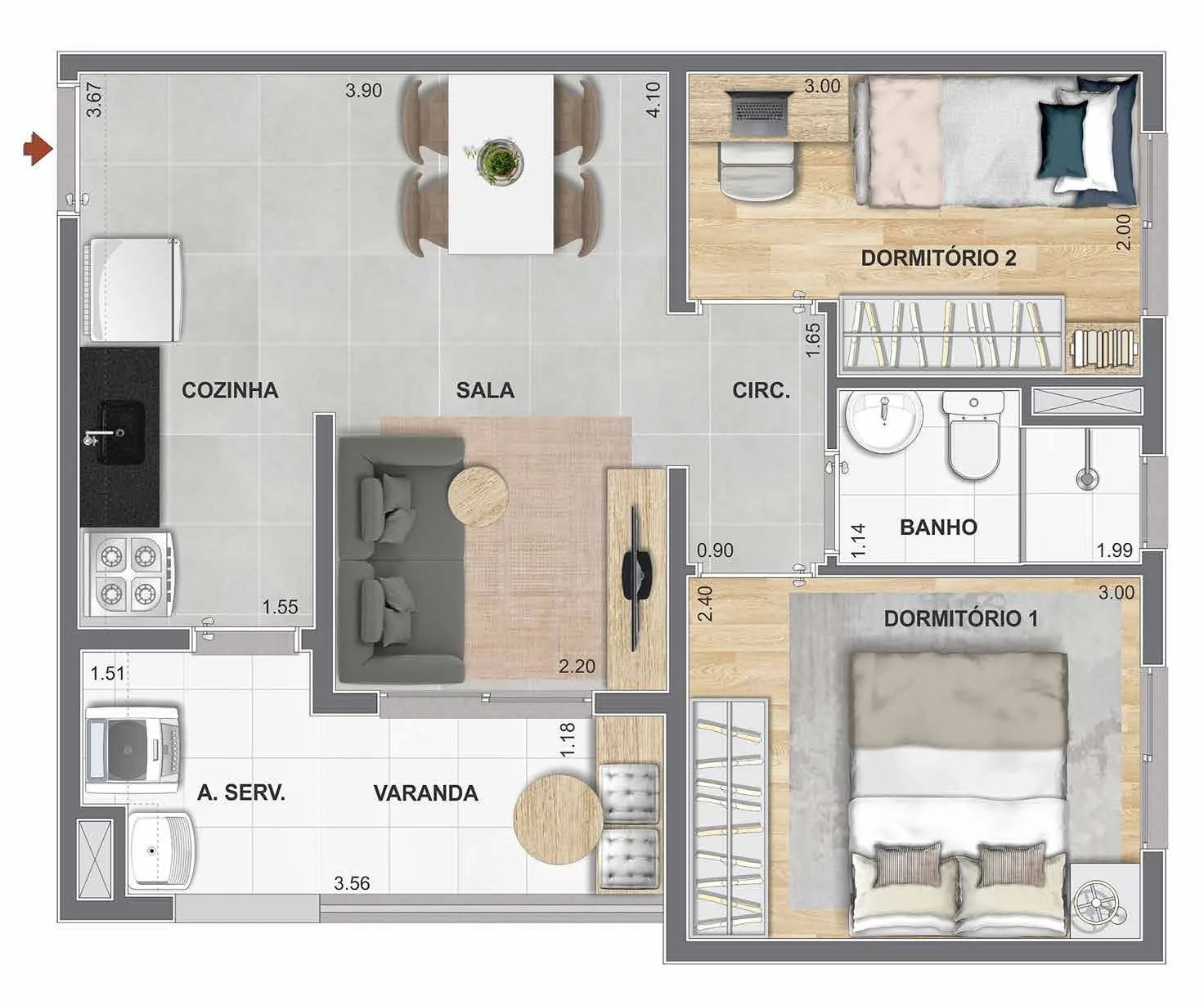 Planta do Cidade Mooca Duomo em Mooca — 2 dormitórios – 42,26 m²