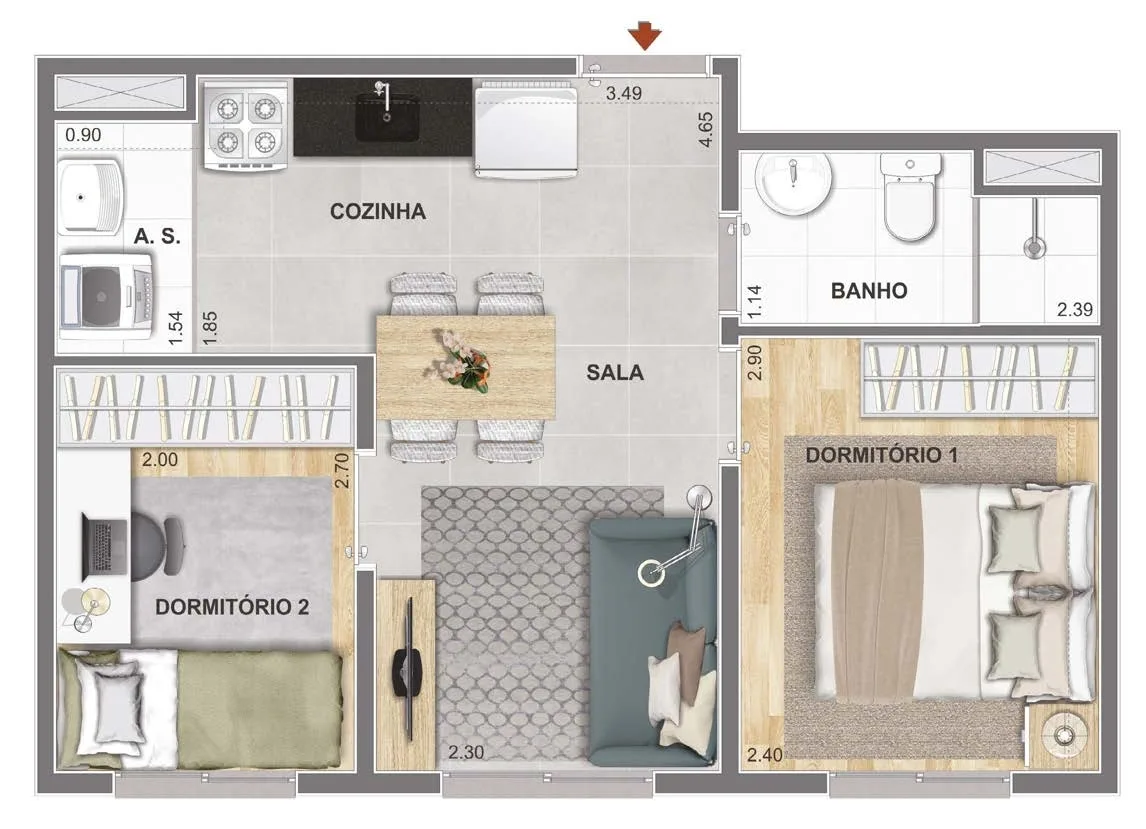 Planta do Cidade Mooca Navona em Mooca — 2 dormitórios, 33,74 m²