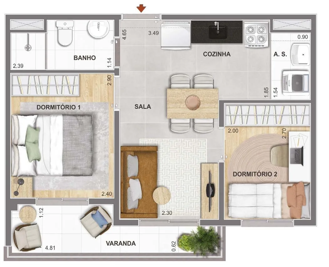 Planta do Cidade Mooca Navona em Mooca — 2 dormitórios, 39,49 m²