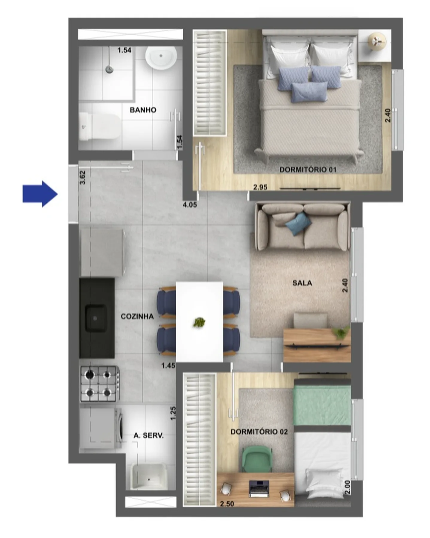 Planta do Cidade Villa Lobos Maestro em Jaguaré — 2 dorm. 32,38 m²