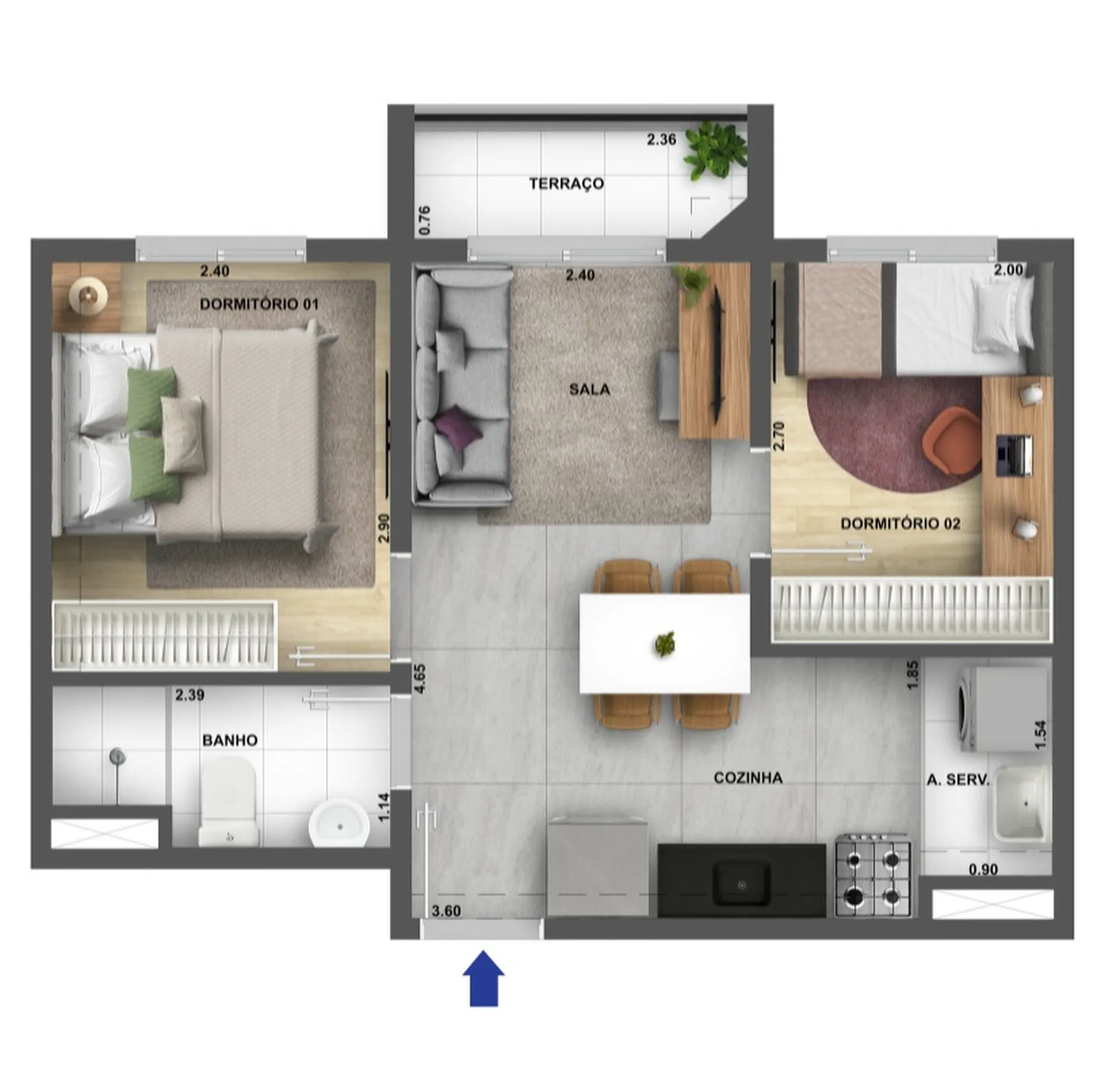 Planta do Cidade Villa Lobos Maestro em Jaguaré — 2 dorm. 37,05 m²