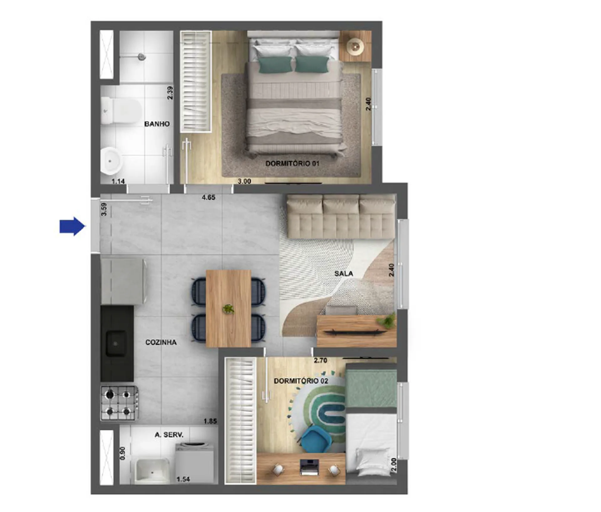 Planta do Cidade Villa Lobos Melodia Fase 1 em Jaguaré — 2 dormitórios, 34,71 m²