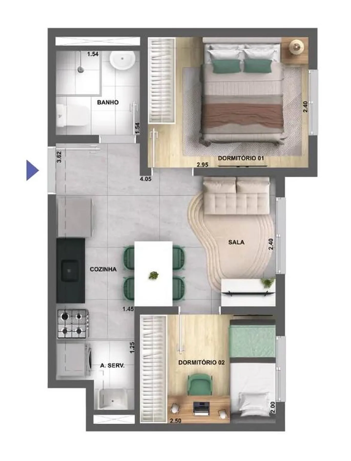Planta do Cidade Villa Lobos Tenor em Jaguaré — 2 dorm. 32 38m
