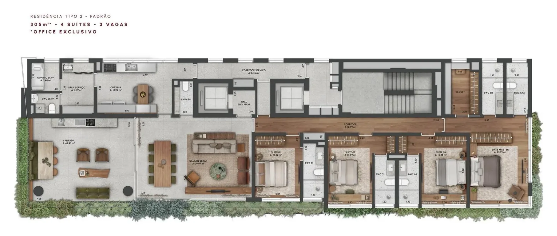 Planta do CLARA por Bernardes Arquitetura em Jardins — 4 dormitórios – 305 m²
