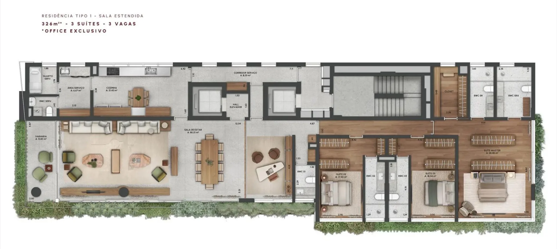 Planta do CLARA por Bernardes Arquitetura em Jardins — 3 dormitórios – 326 m²