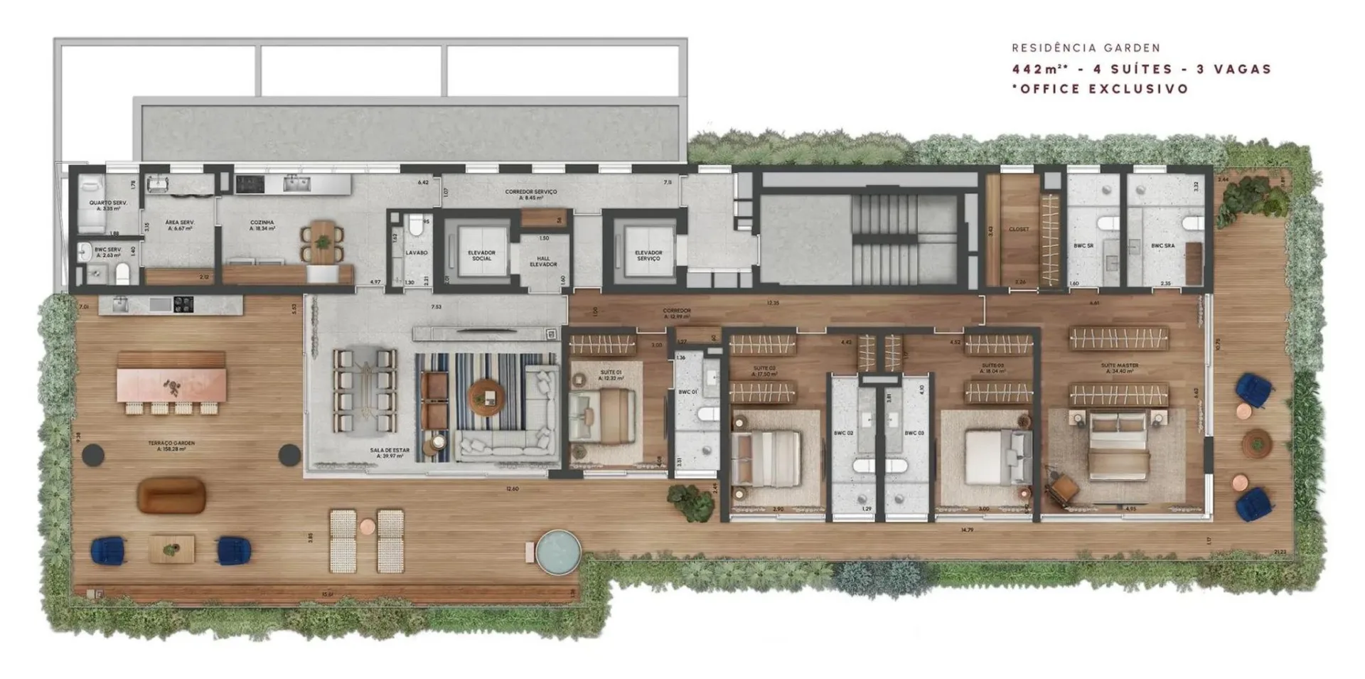 Planta do CLARA por Bernardes Arquitetura em Jardins — 4 dormitórios – 442 m² Garden