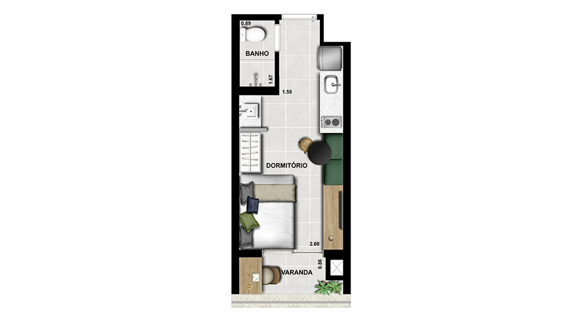 Planta do Co.next Liberdade em Liberdade — 1 dormitório – 19 m² Studio