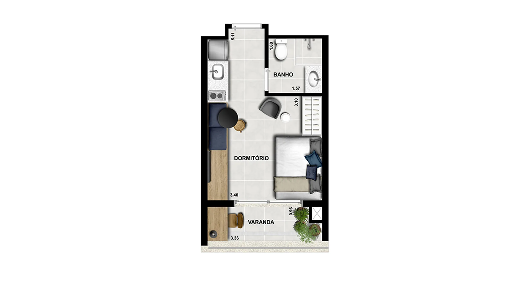 Planta do Co.next Liberdade em Liberdade — 1 dormitório – 24 m² Studio