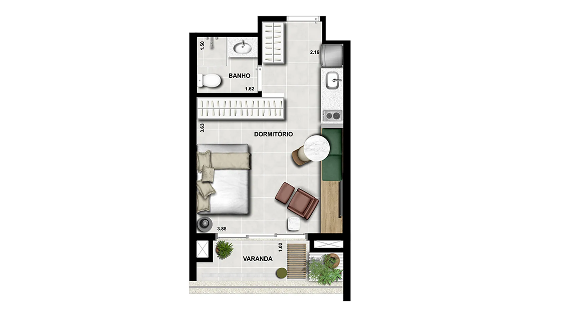 Planta do Co.next Liberdade em Liberdade — 1 dormitório – 29 m² Studio