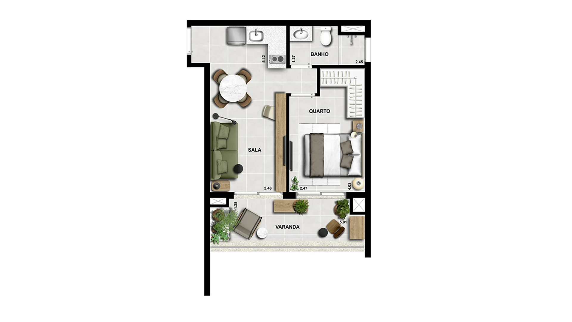 Planta do Co.next Liberdade em Liberdade — 1 dormitório – 40 m²