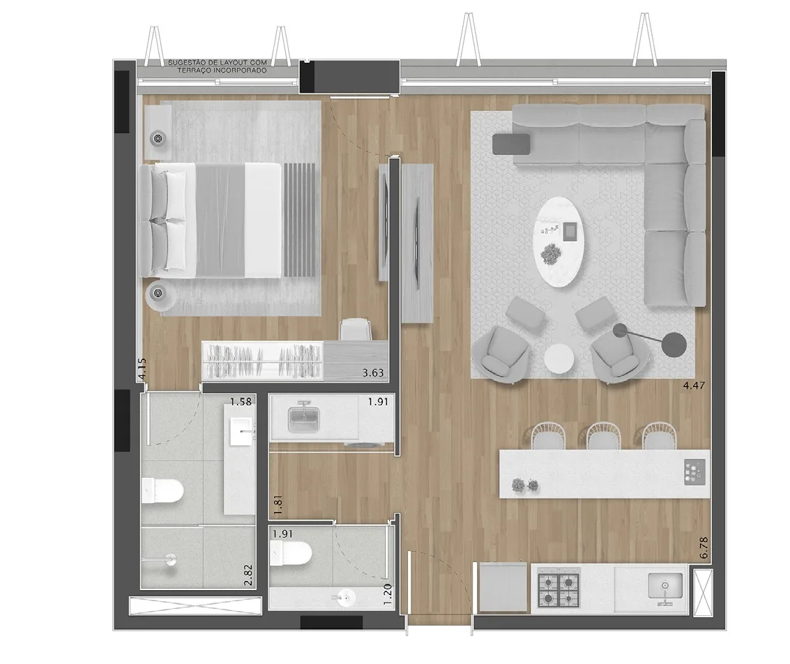 Planta do Cônego 505 em Pinheiros — 1 dormitório – 70 m²