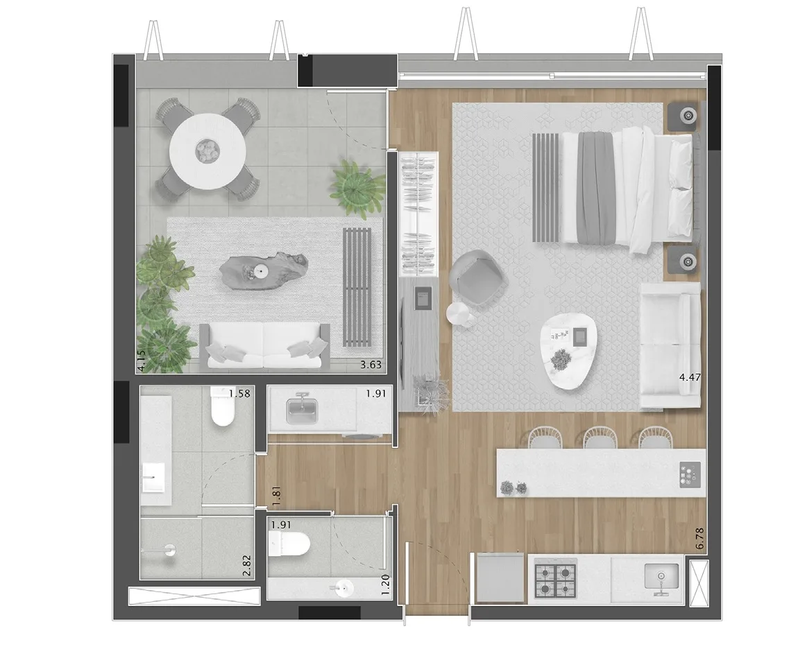 Planta do Cônego 505 em Pinheiros — 1 dormitório – 99 m²