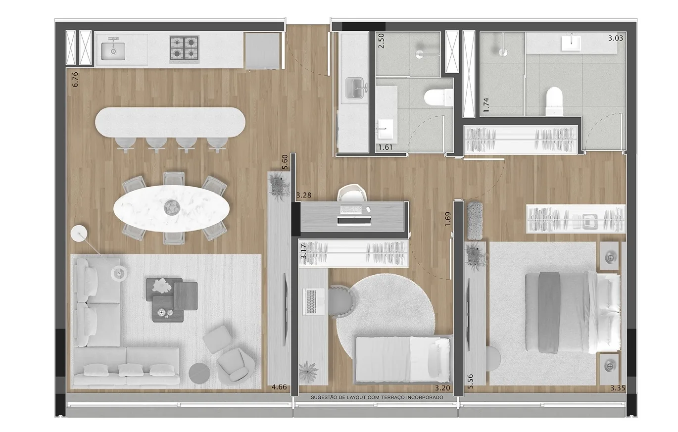 Planta do Cônego 505 em Pinheiros — 2 dormitórios – 96 m²