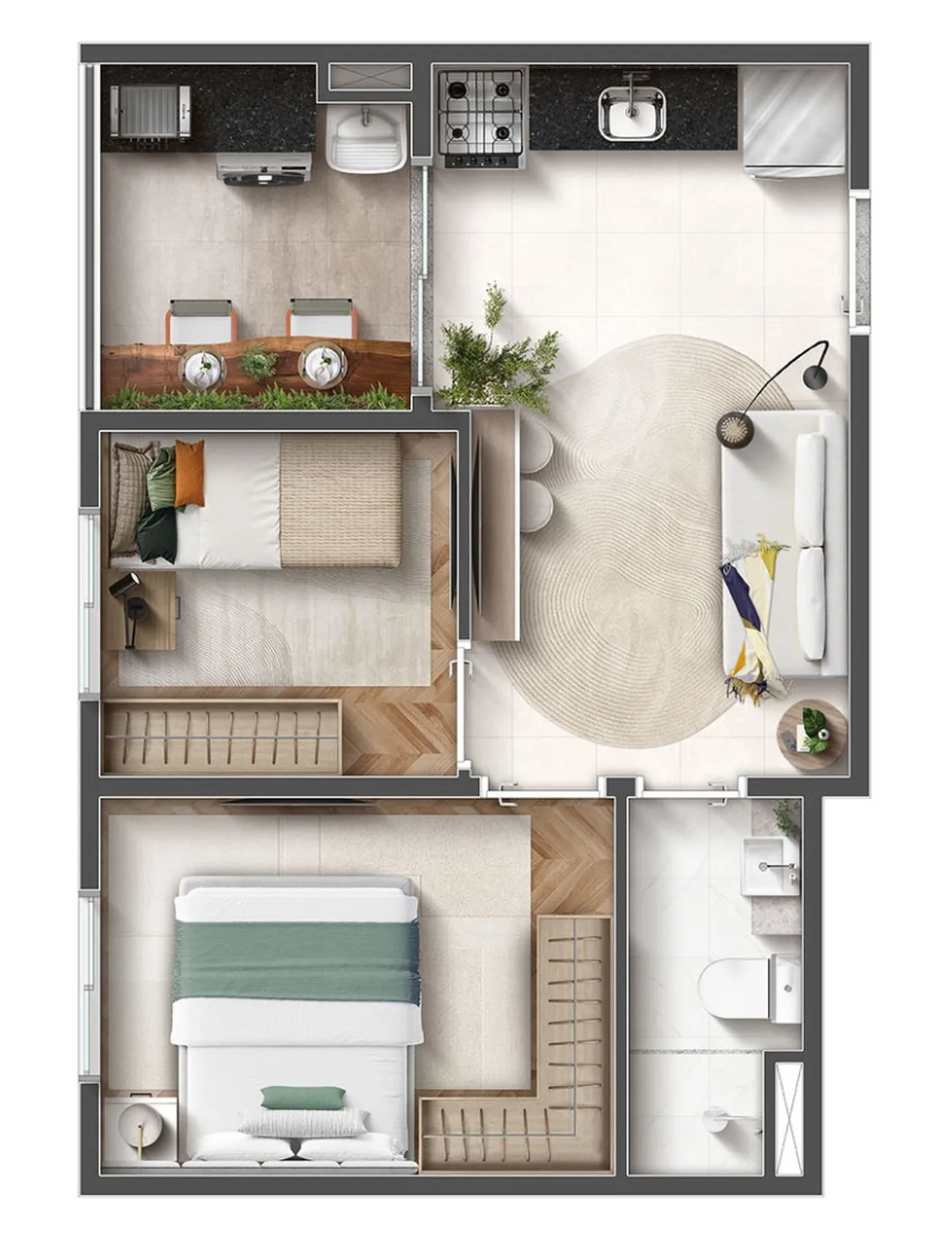 Planta do Conexão Anhembi Santana em Santana — 2 dormitórios, 35,73 m²
