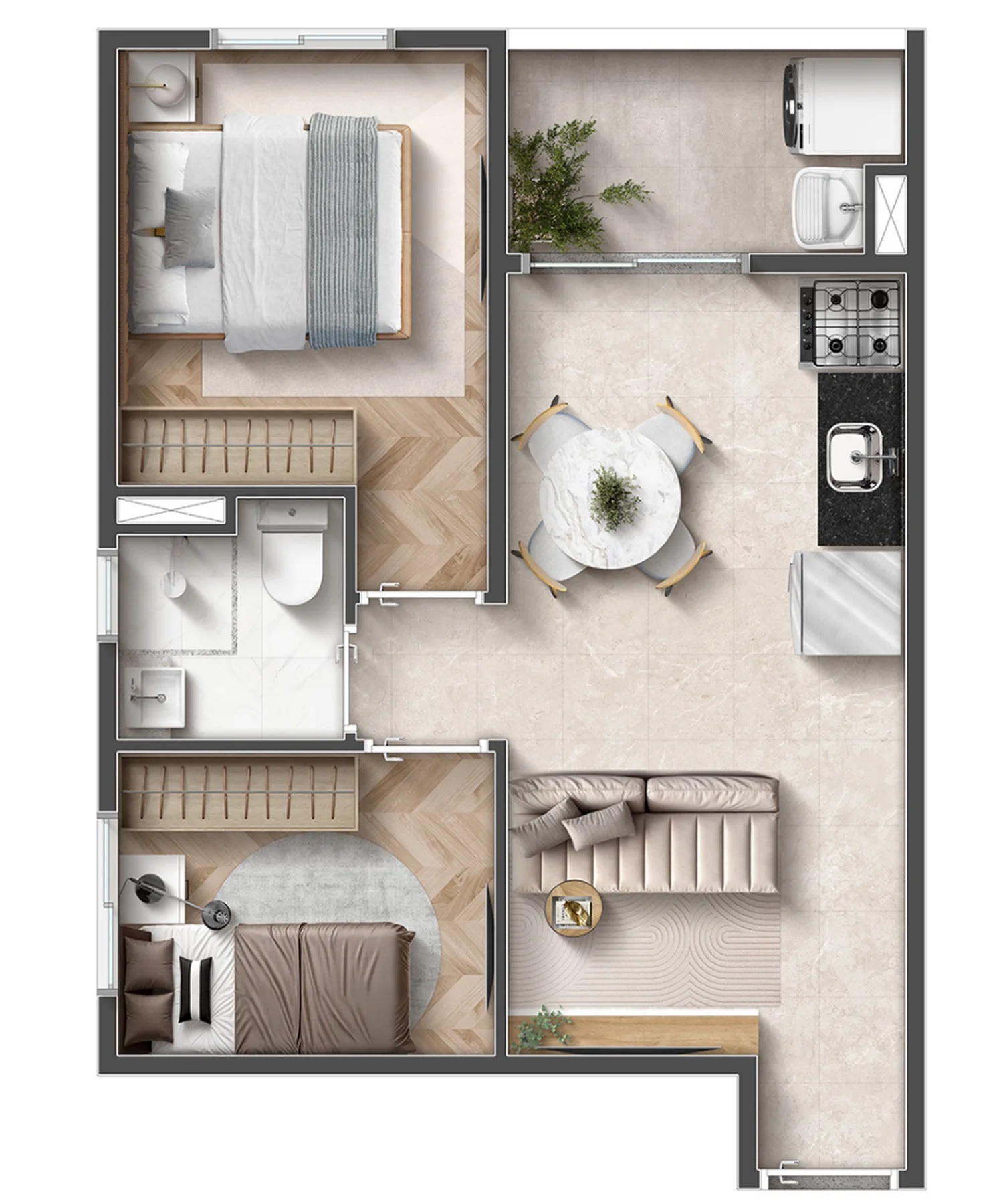 Planta do Conexão Anhembi Santana em Santana — 2 dormitórios, 38,64 m²