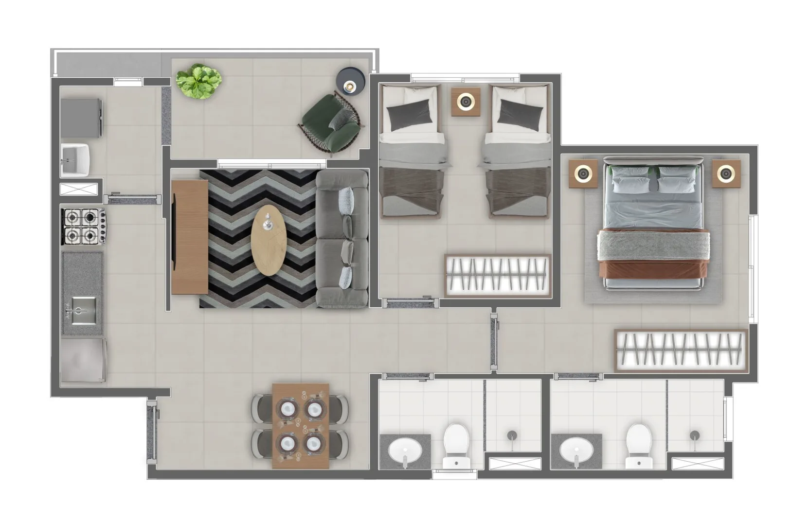 Planta do Connect Penha em Penha — 2 dormitórios, 53 m²