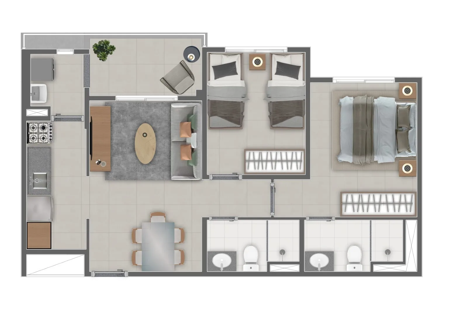 Planta do Connect Penha em Penha — 2 dormitórios, 57 m²