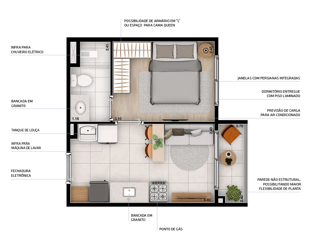 Planta do Connect Vila Sônia em Vila Sonia — Planta 01 - 1 dorm