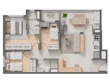 Planta do Criare em Saúde — 3 dormitórios, 74,63 m²