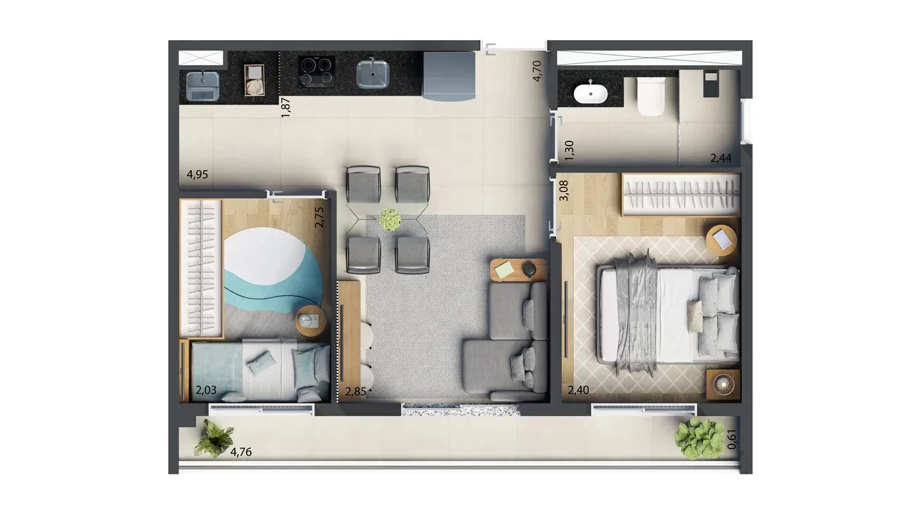 Planta do Dream Fit Vila Mariana em Vila Mariana — 2 dormitórios, 44 m²
