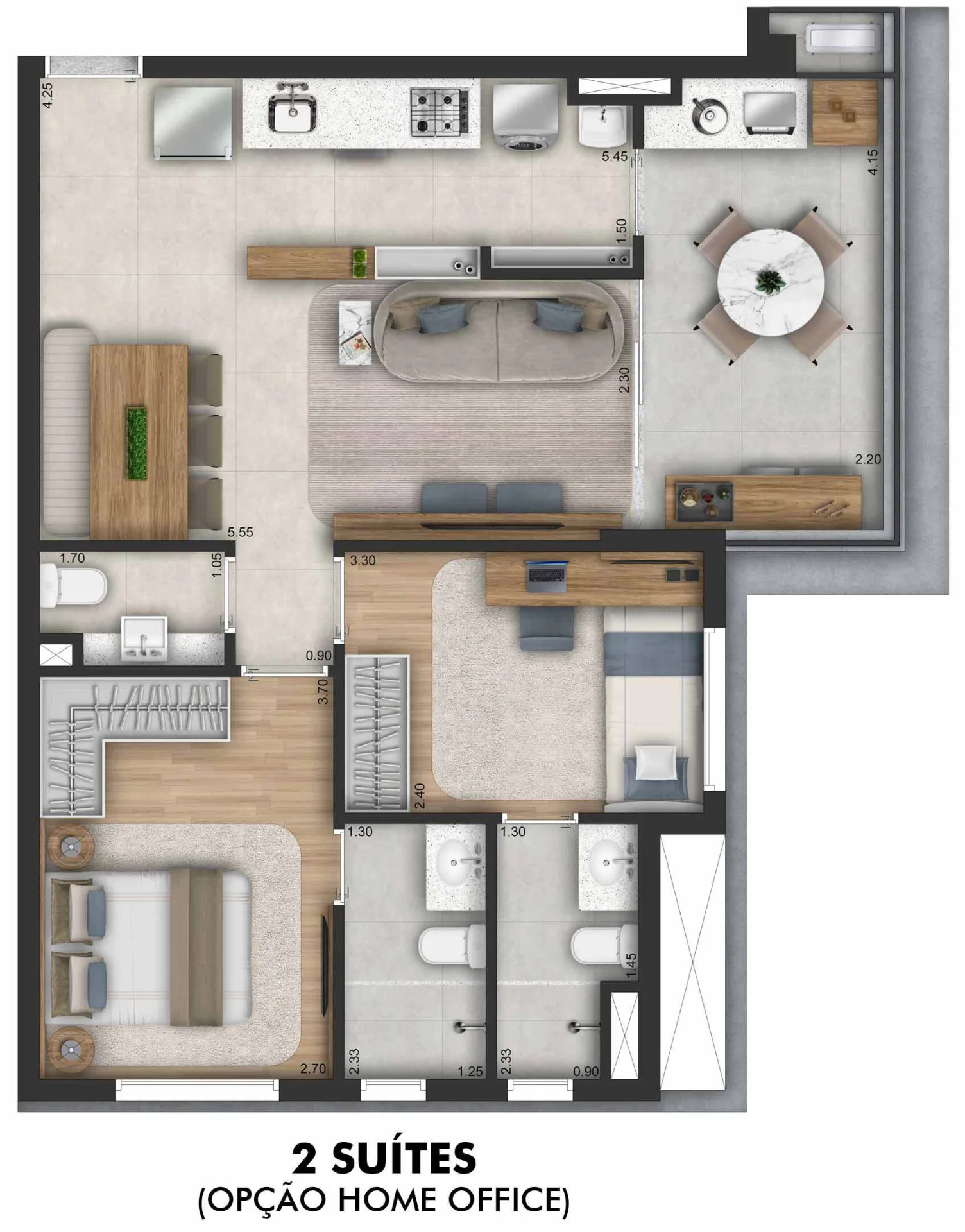 Planta do Due Vila Romana em Vila Romana — 2 dormitórios, 67,34 m²