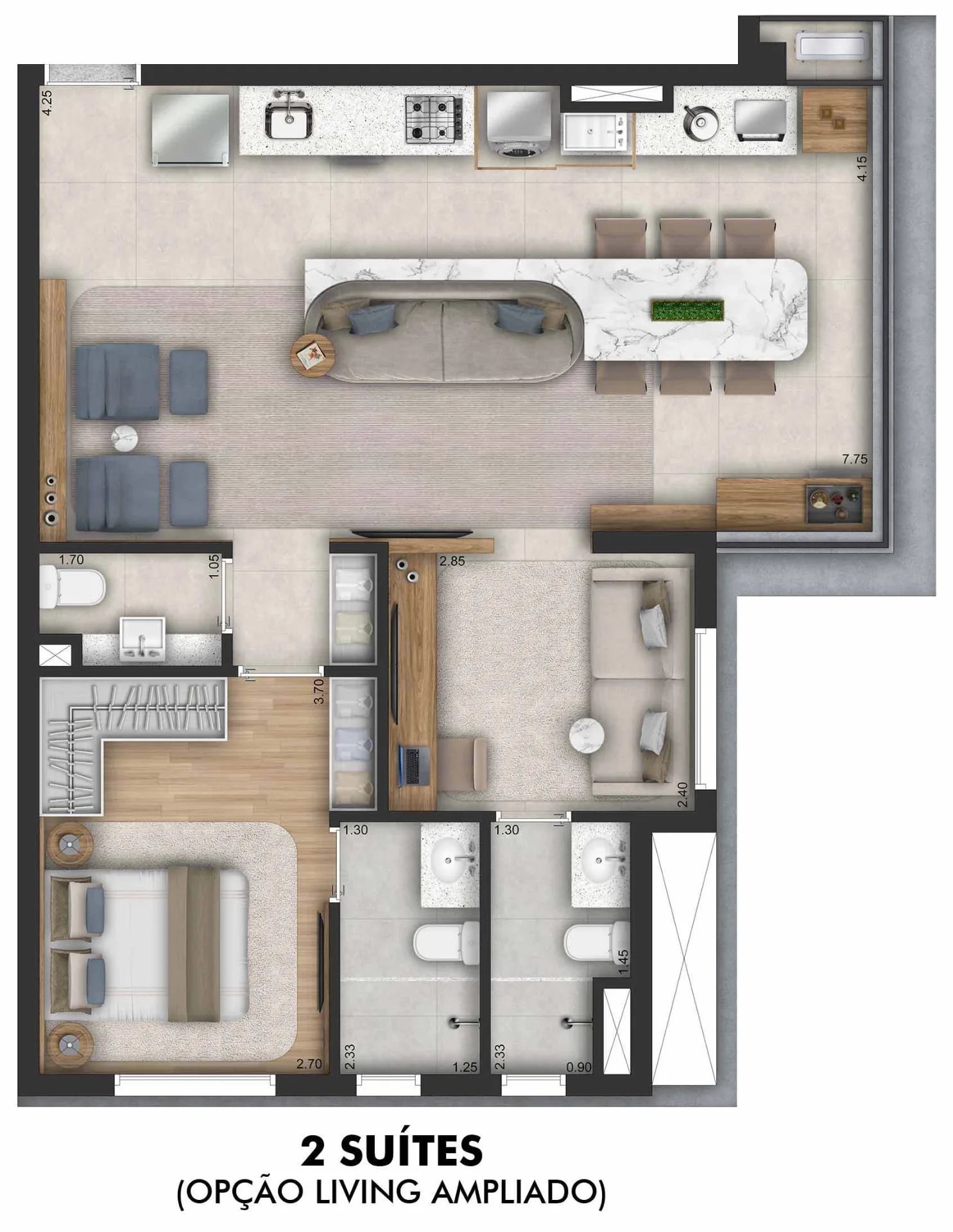 Planta do Due Vila Romana em Vila Romana — 1 dormitório, 67,34 m² (opção)