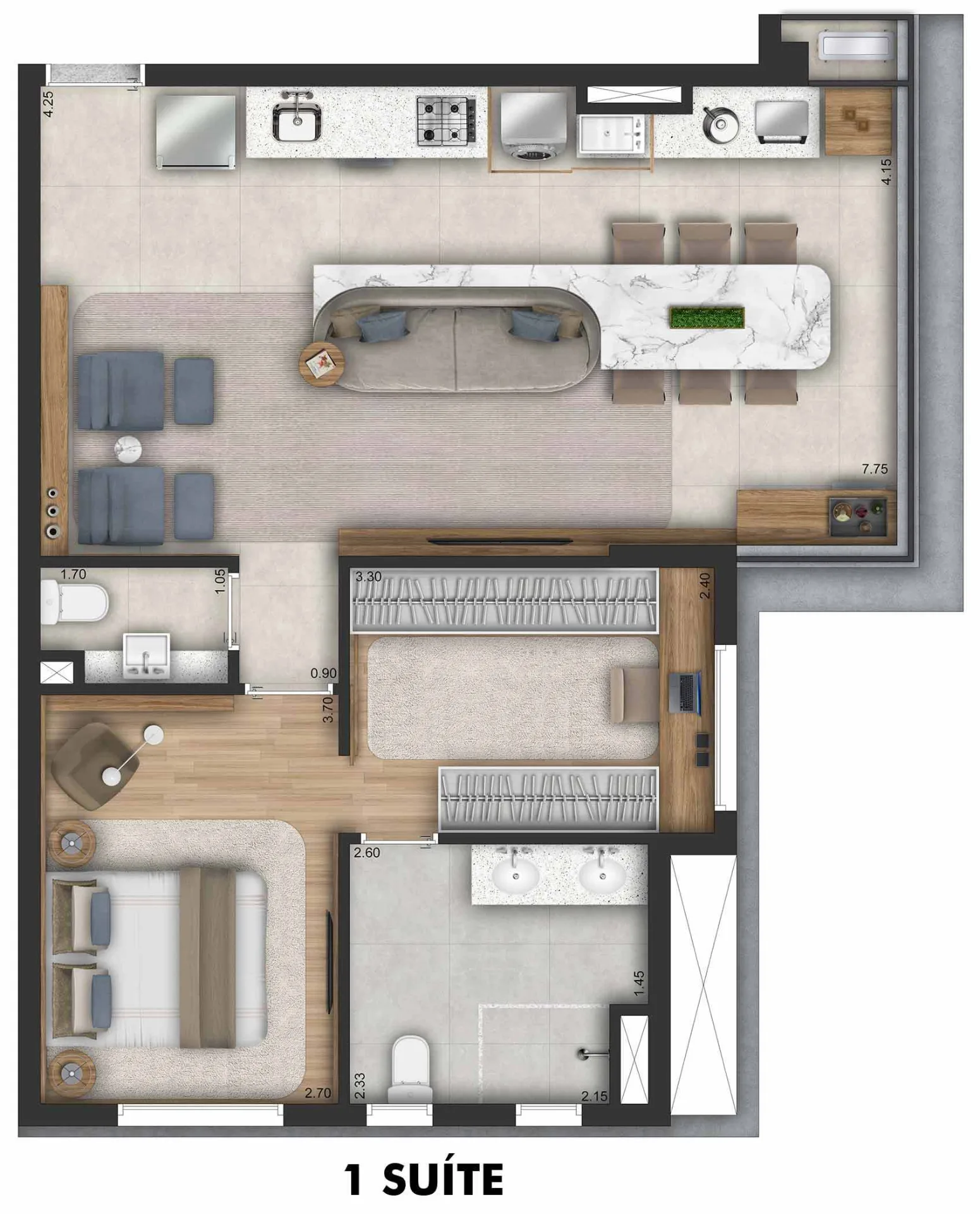 Planta do Due Vila Romana em Vila Romana — 1 dormitório, 67,34 m² (opção)