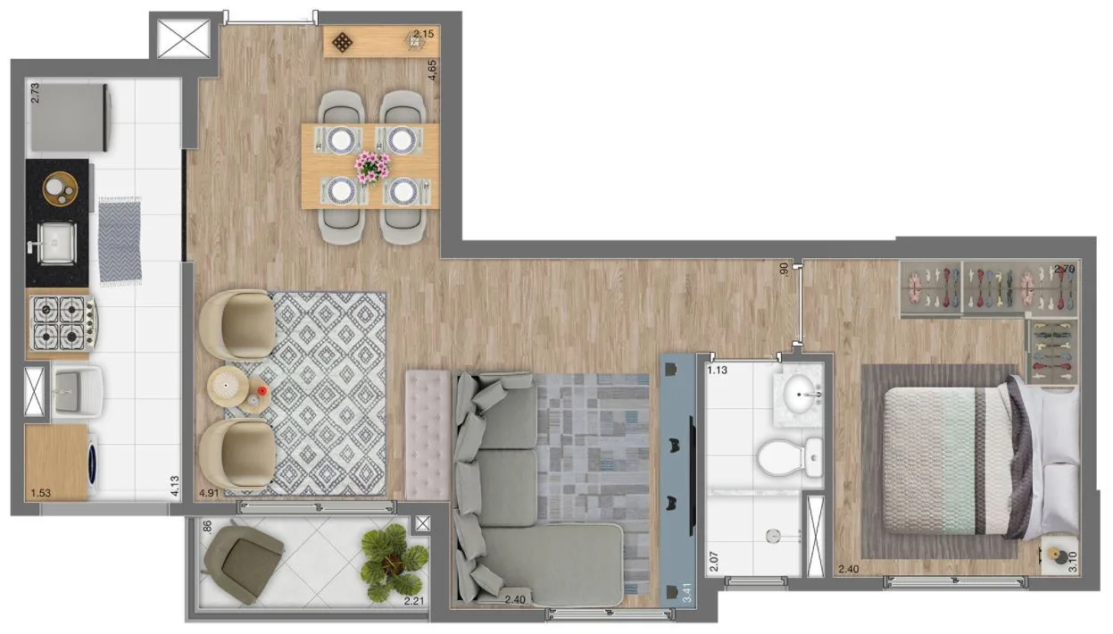 Planta do Dueto Morumbi em Morumbi — 1 dormitório, 45 m² (opção)