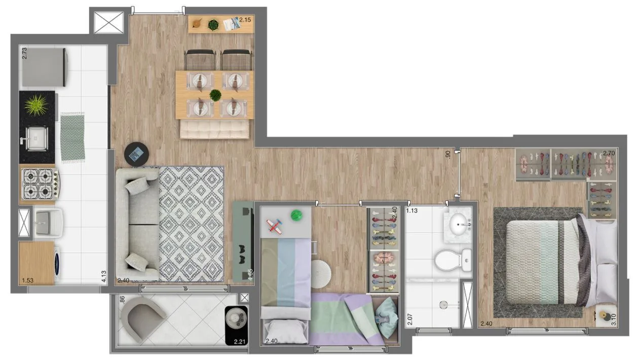 Planta do Dueto Morumbi em Morumbi — 2 dormitórios, 45 m²