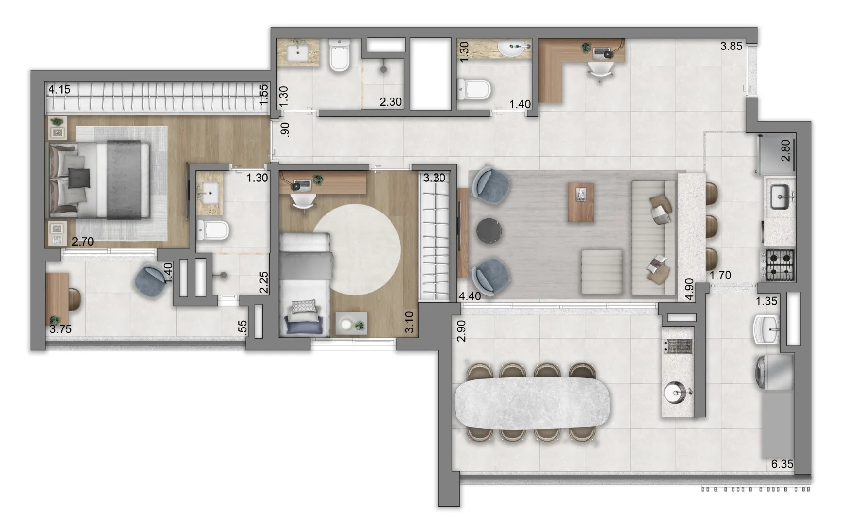 Planta do Eden West – Fase 1 em Brooklin — 2 dormitórios – 94 m²