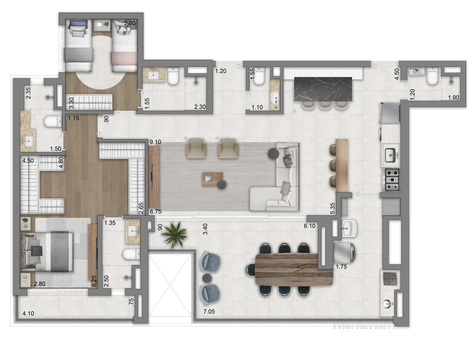 Planta do Eden West – Fase 1 em Brooklin — 2 dormitórios – 134 m²