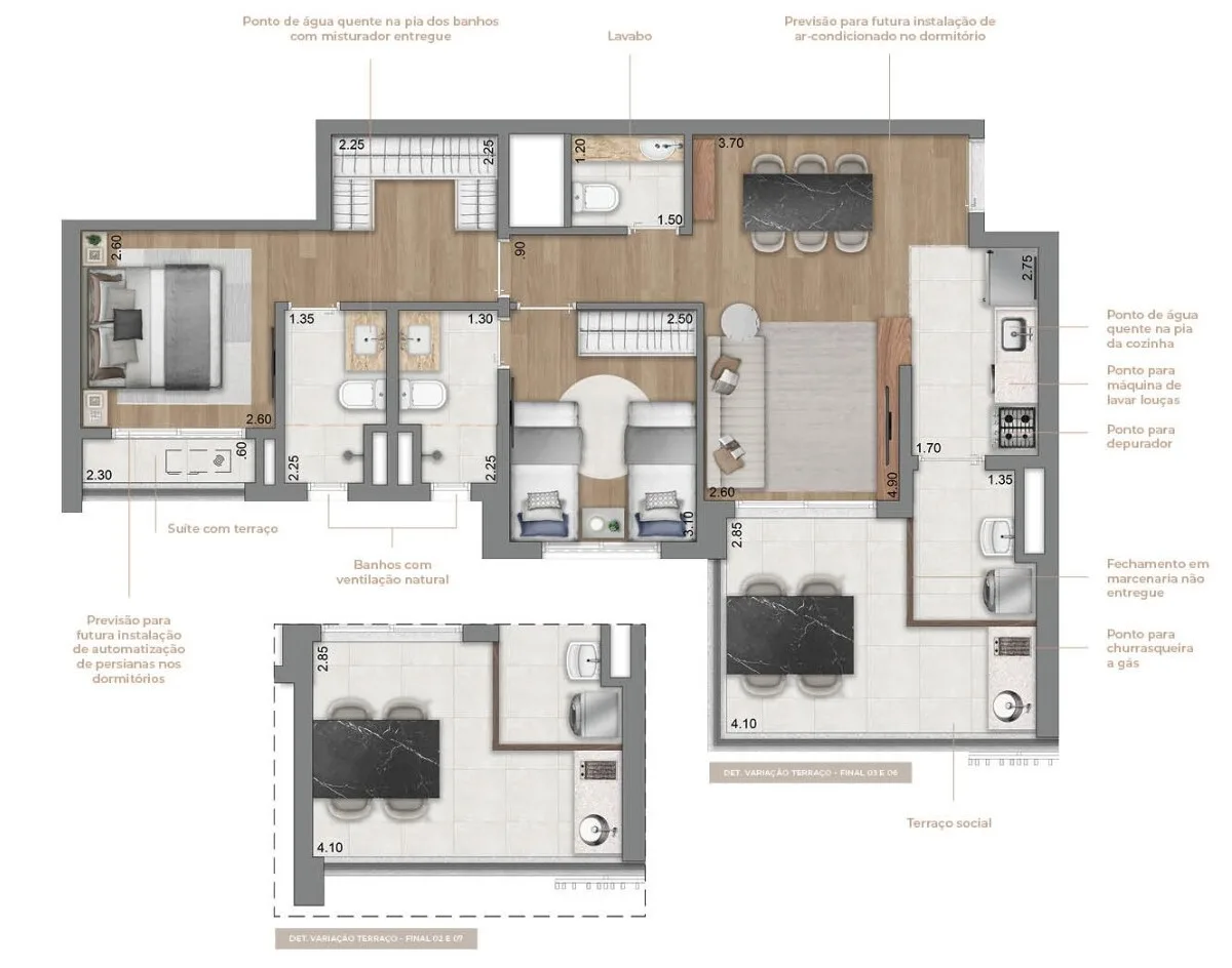 Planta do Eden West – Fase 2 em Brooklin — 2 dormitórios – 77 m²
